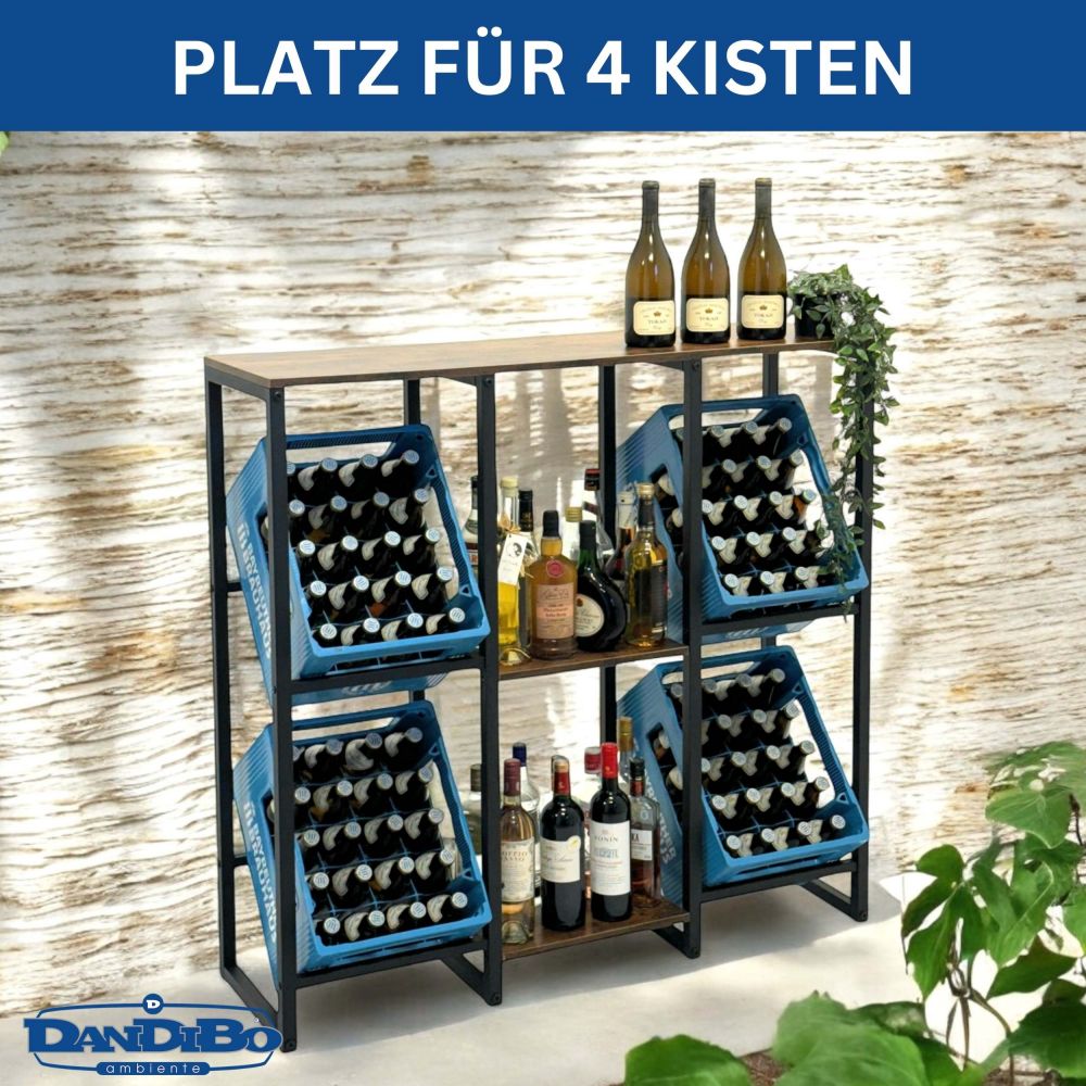 DanDiBo Getränkekistenregal 4 Kisten mit Ablage Holz Metall 96564 Getränkeregal Kistenregal Getränkekistenhalter