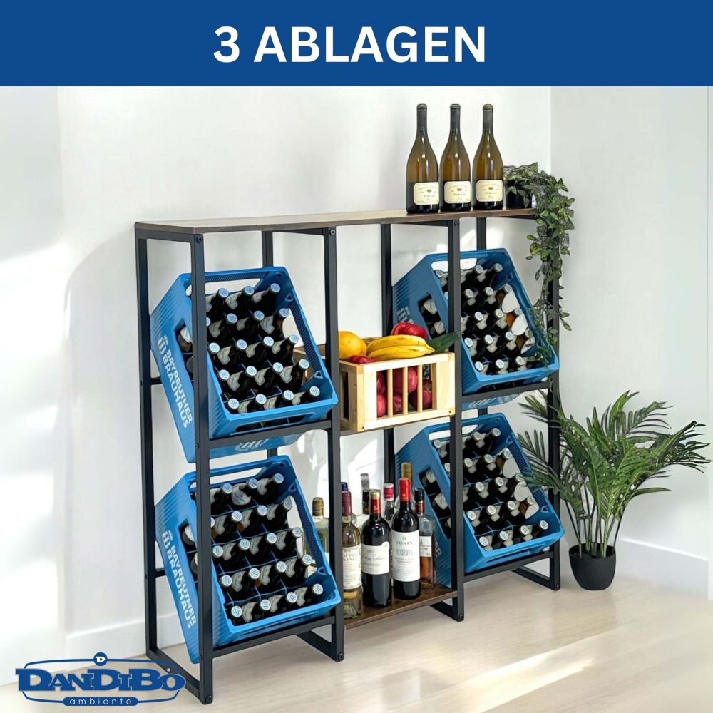 DanDiBo Getränkekistenregal 4 Kisten mit Ablage Holz Metall 96564 Getränkeregal Kistenregal Getränkekistenhalter