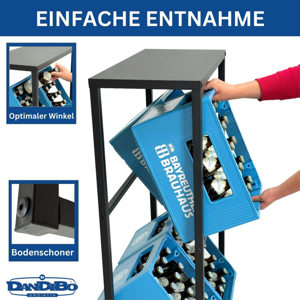 DanDiBo Getränkekistenregal 4 Kisten mit Ablage Schmal Metall Stehend 96547 Getränkekistenhalter 112 cm Getränkekistenständer Flaschenkistenregal