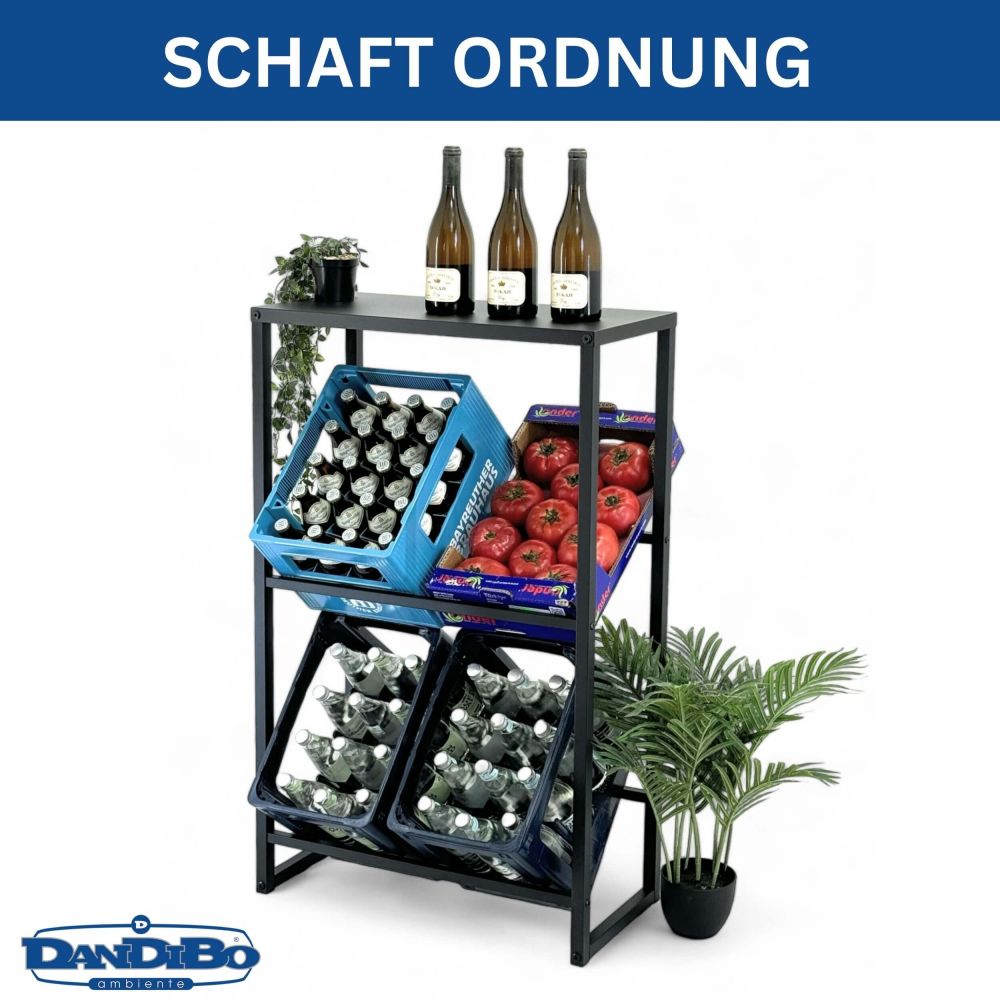 DanDiBo Getränkekistenregal 4 Kisten mit Ablage Schmal Metall Stehend 96547 Getränkekistenhalter 112 cm Getränkekistenständer Flaschenkistenregal
