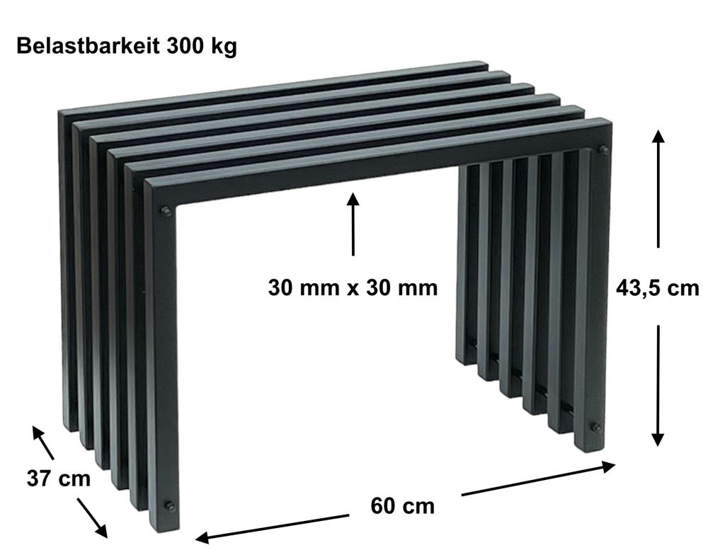 DanDiBo Hocker Metall Schwarz Sitzbank Massiv Wetterfest 60 cm Sitzhocker 96447 Ela Modern Bank Lamellenhocker