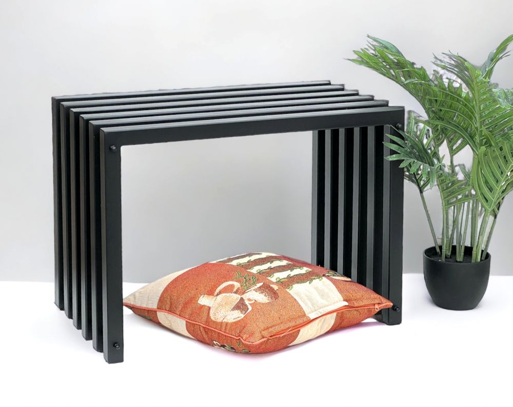 DanDiBo Hocker Metall Schwarz Sitzbank Massiv Wetterfest 60 cm Sitzhocker 96447 Ela Modern Bank Lamellenhocker