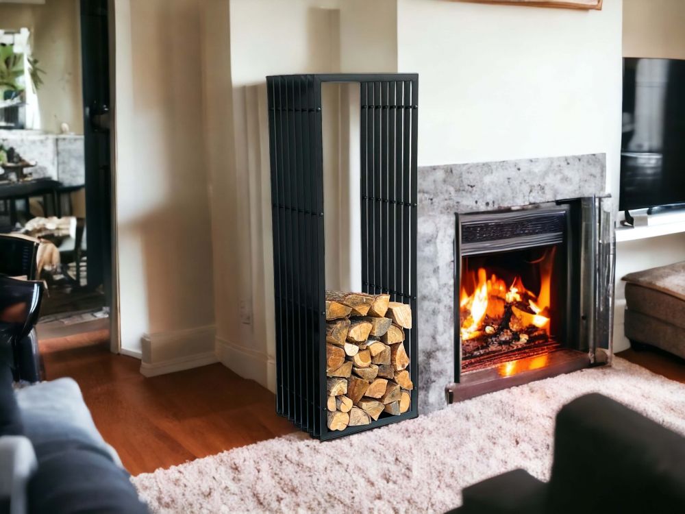 DanDiBo Kaminholzregal Innen Metall Schwarz Kaminholzständer 96430 150 cm Holzkorb Kaminholzhalter Holzregal