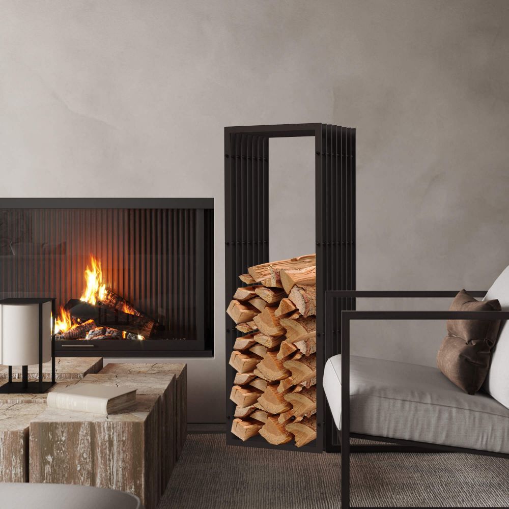 DanDiBo Kaminholzregal Innen Metall Schwarz Kaminholzständer 96430 150 cm Holzkorb Kaminholzhalter Holzregal