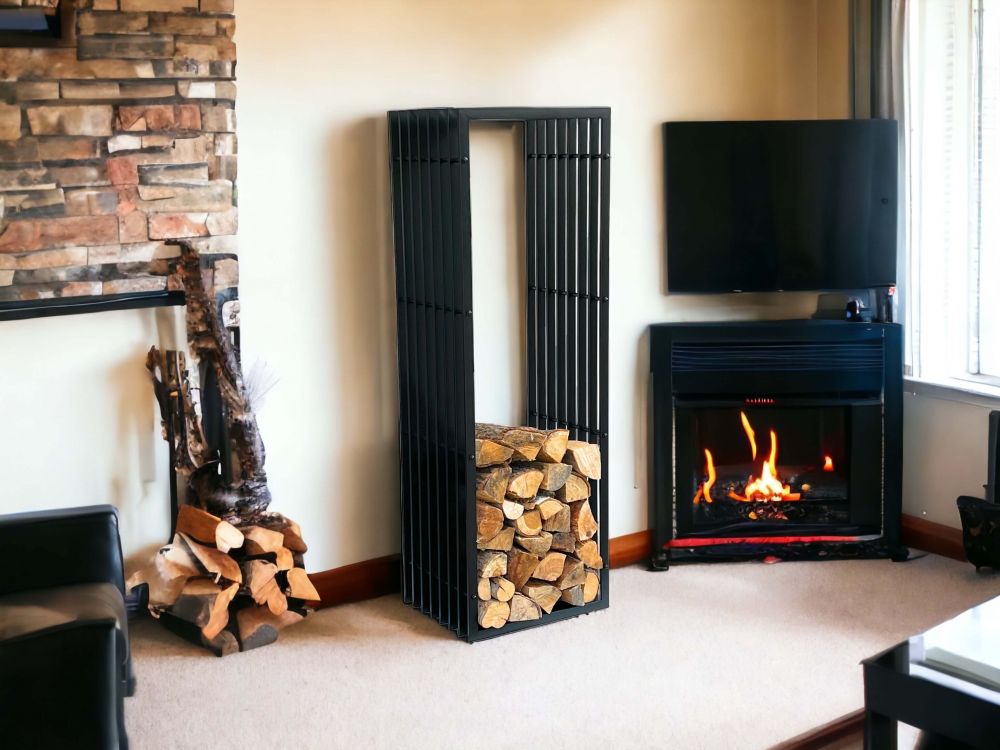 DanDiBo Kaminholzregal Innen Metall Schwarz Kaminholzständer 96430 150 cm Holzkorb Kaminholzhalter Holzregal