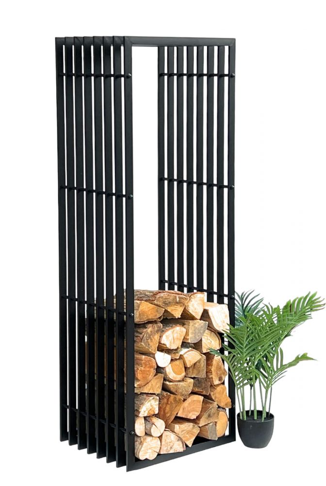 DanDiBo Kaminholzregal Innen Metall Schwarz Kaminholzständer 96430 150 cm Holzkorb Kaminholzhalter Brennholzregal