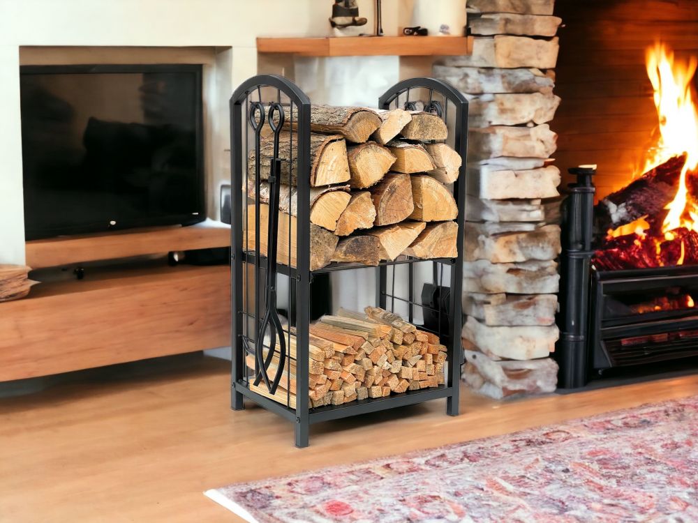DanDiBo firewood rack indoor metal black 72 cm firewood stand with fireplace set 96431 firewood trolley firewood holder