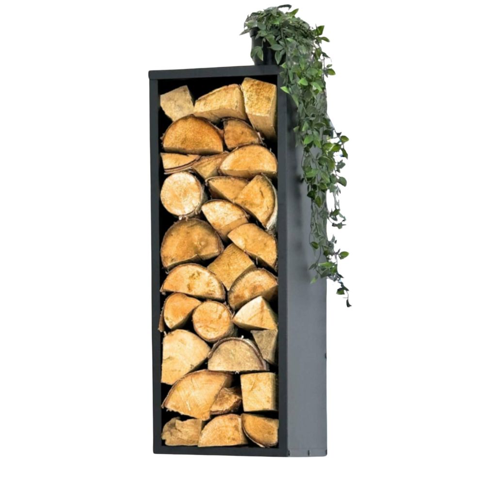 DanDiBo Kaminholzregal Wand Innen Metall Schwarz 80 cm mit Rückwand Wandmontage Hängend Kaminholzständer 96542 Holzkorb Kaminholzhalter