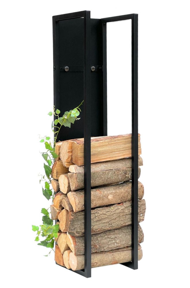 DanDiBo Kaminholzregal Innen Metall Schwarz Kaminholzständer 100 cm mit Rückwand an der Wand Hängend 96357 Holzkorb Kaminholzhalter Holzregal