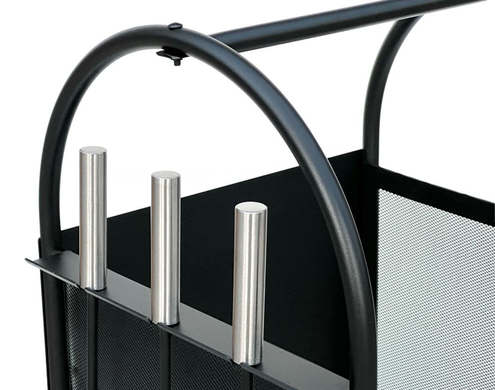 DanDiBo Kaminholzregal Innen Metall Schwarz Kaminholzständer 80 cm mit Kaminbesteck und Rädern 96358 Kaminholzwagen