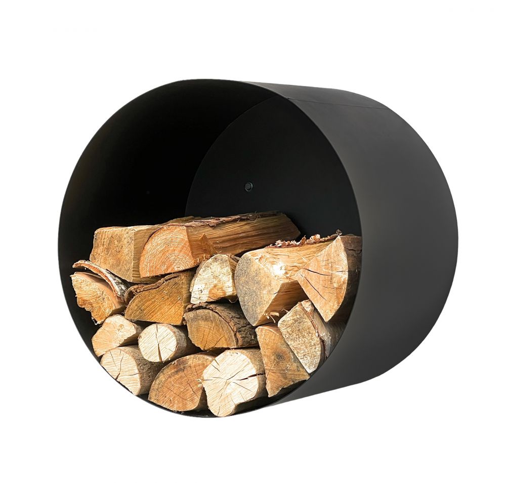 DanDiBo Firewood Rack Indoor Metal Black Round Wall 50 cm Firewood Rack with Back Panel 96433 Wall Mounted Hanging Wood Basket Firewood Holder Wood Rack