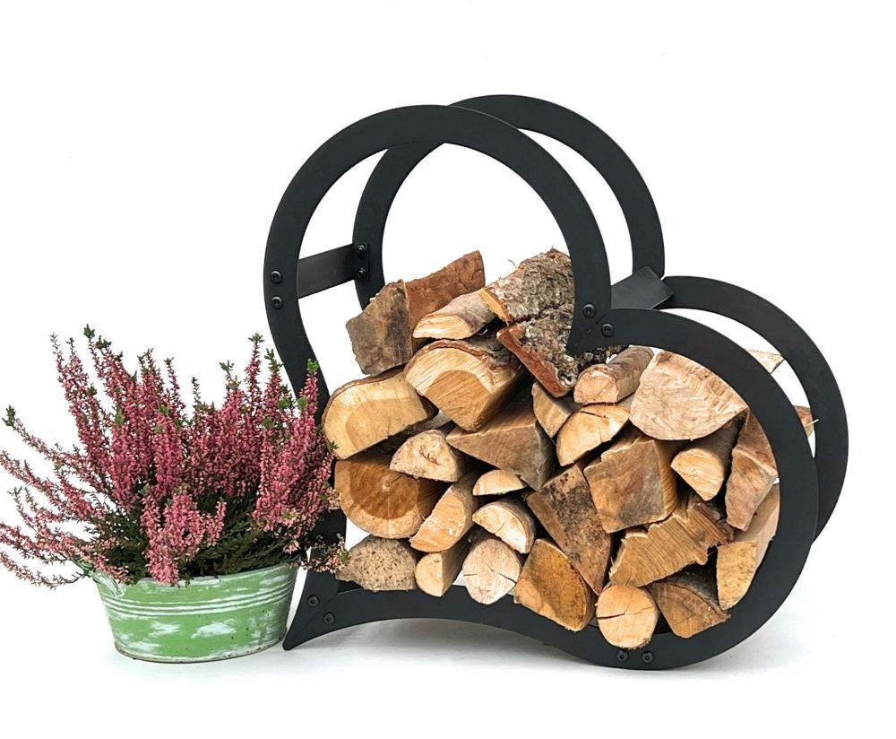 DanDiBo Firewood Rack Indoor Metal Black Standing Heart 52 cm Firewood Stand 96469 Firewood Holder Firewood Rack Firewood Rack