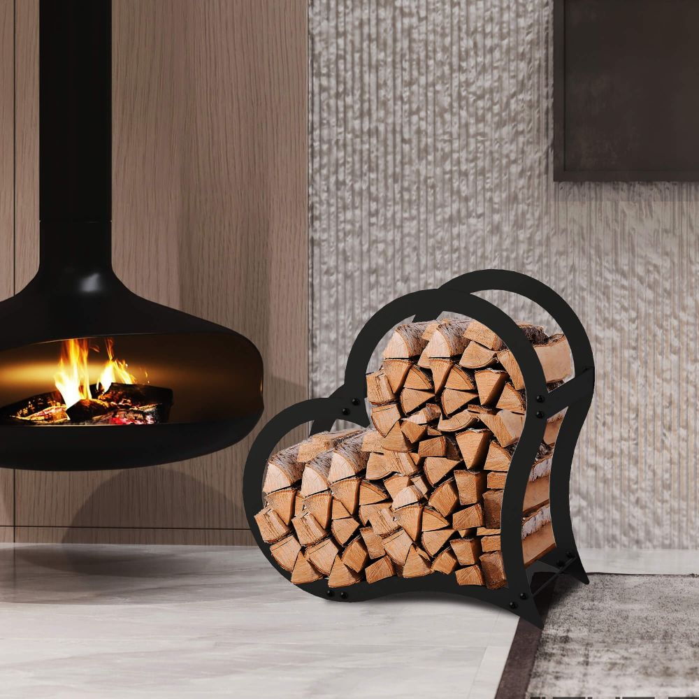 DanDiBo Firewood Rack Indoor Metal Black Standing Heart 52 cm Firewood Stand 96469 Firewood Holder Firewood Rack Firewood Rack