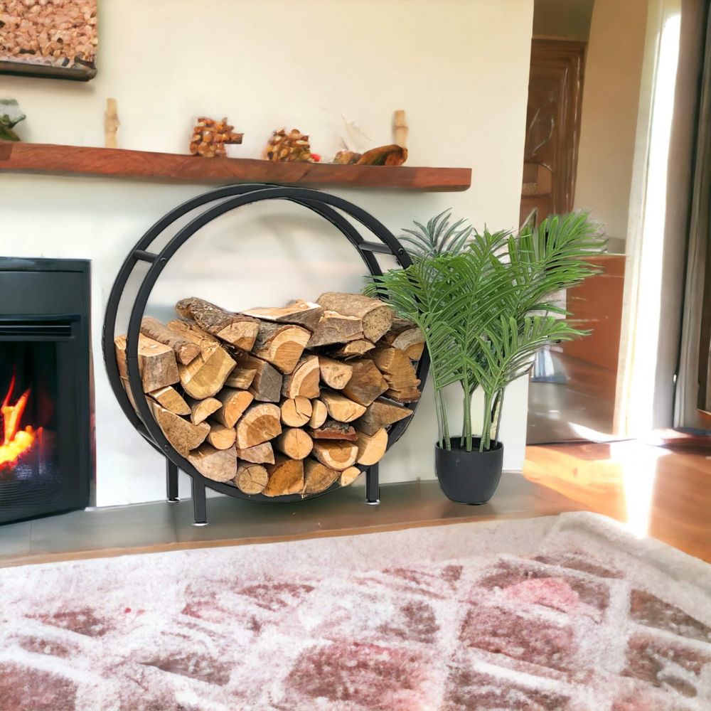DanDiBo Kaminholzregal Innen Metall Schwarz Stehend Rund 60 cm Kaminholzständer 96468 Kaminholzhalter Brennholzregal Feuerholzregal