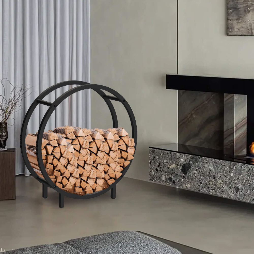 DanDiBo Kaminholzregal Innen Metall Schwarz Stehend Rund 60 cm Kaminholzständer 96468 Kaminholzhalter Brennholzregal Feuerholzregal