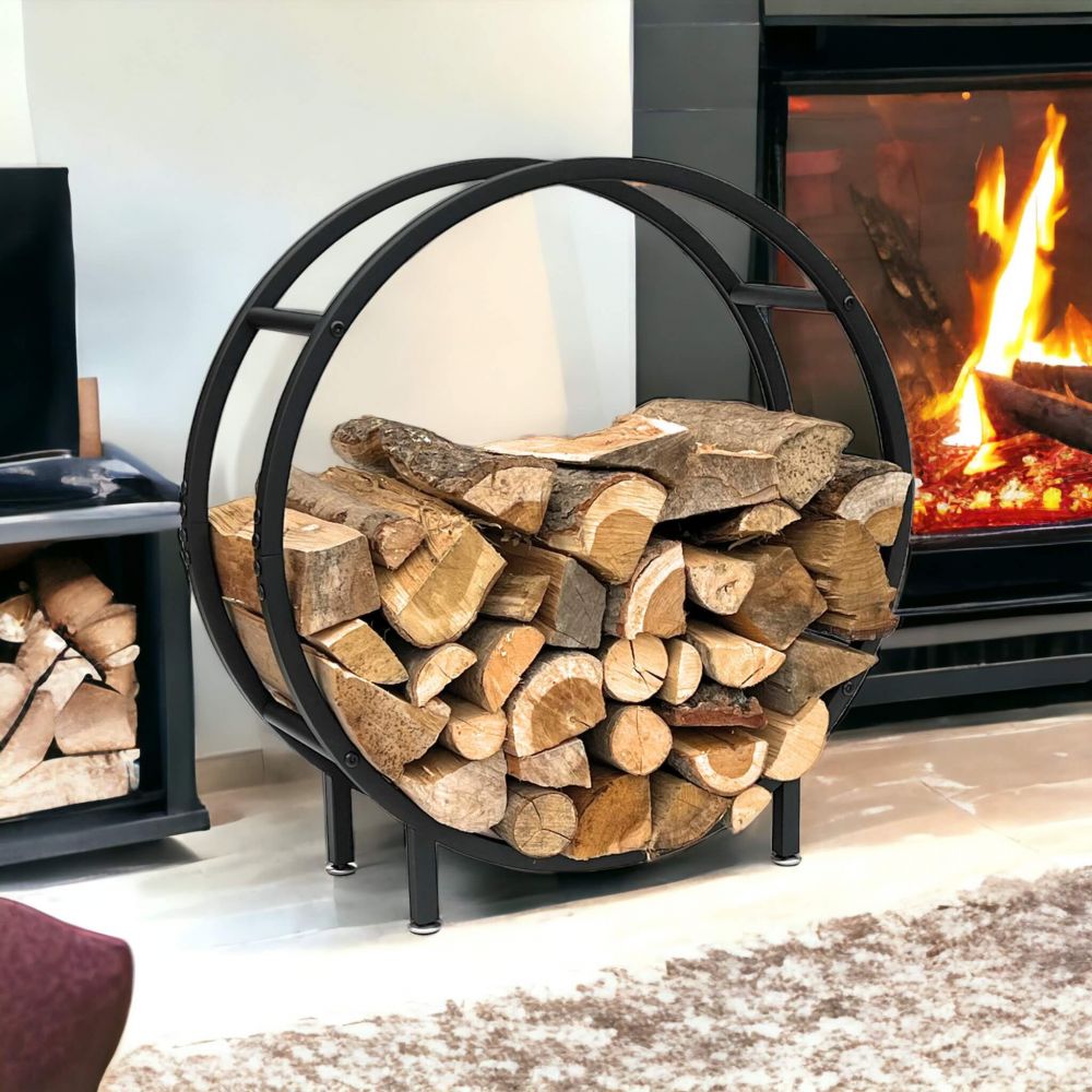 DanDiBo Kaminholzregal Innen Metall Schwarz Stehend Rund 60 cm Kaminholzständer 96468 Kaminholzhalter Brennholzregal Feuerholzregal