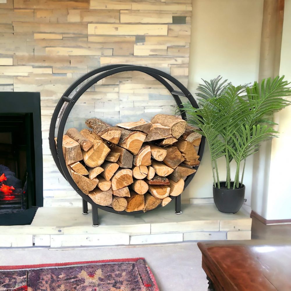 DanDiBo Kaminholzregal Innen Metall Schwarz Stehend Rund 60 cm Kaminholzständer 96468 Kaminholzhalter Brennholzregal Feuerholzregal