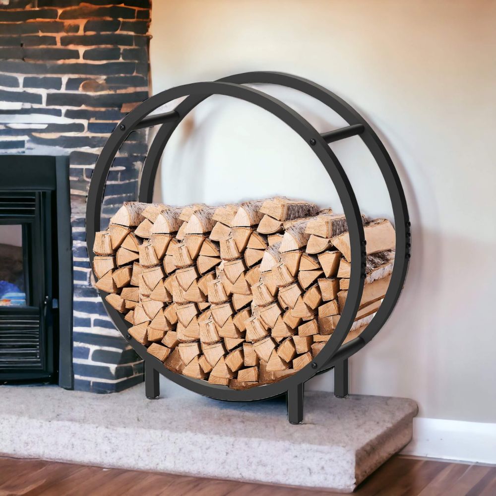 DanDiBo Kaminholzregal Innen Metall Schwarz Stehend Rund 60 cm Kaminholzständer 96468 Kaminholzhalter Brennholzregal Feuerholzregal