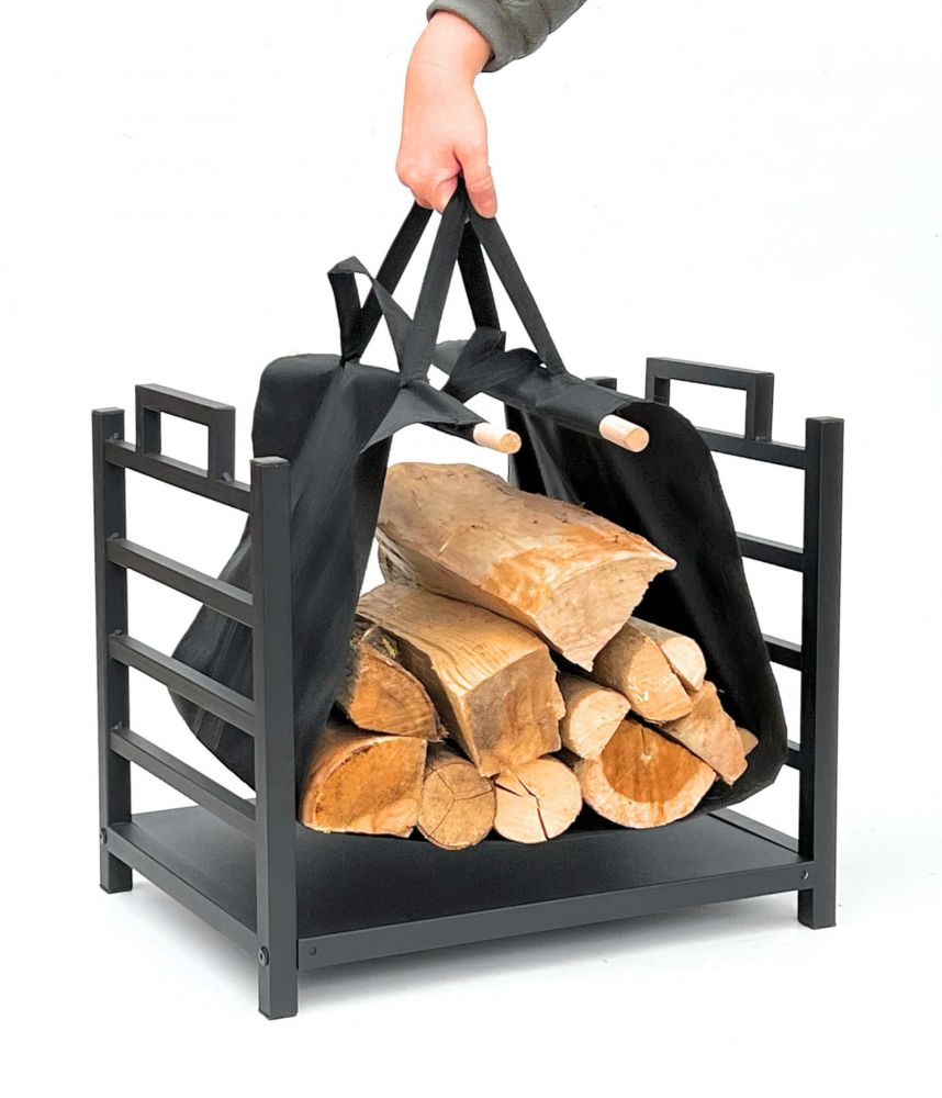 DanDiBo Firewood Rack Indoor Metal Black Standing with Carrying Bag 45 cm Firewood Stand 96466 Firewood Holder Firewood Rack Firewood Rack