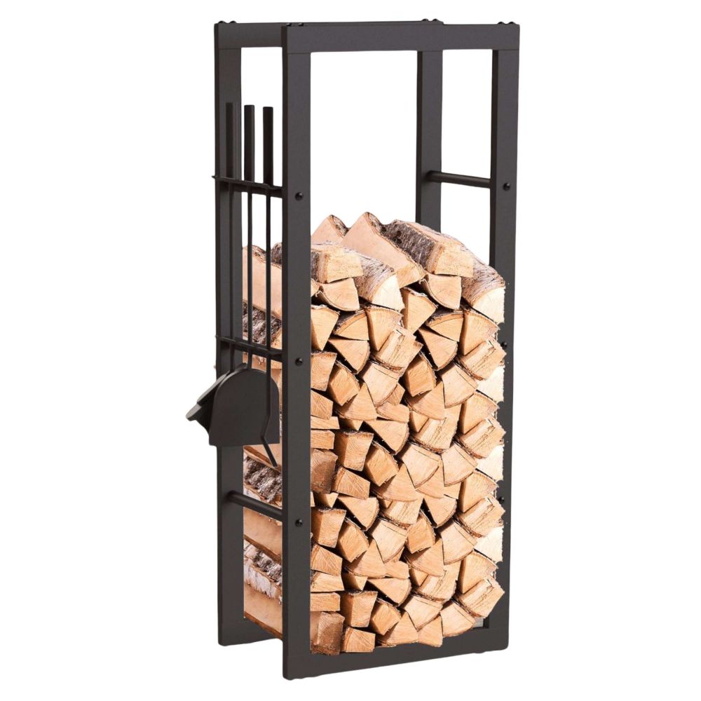 DanDiBo Kaminholzregal Innen Metall mit Besteck 96601 Brennholzregal Holzaufbewahrung Kaminholzständer Feuerholzregal