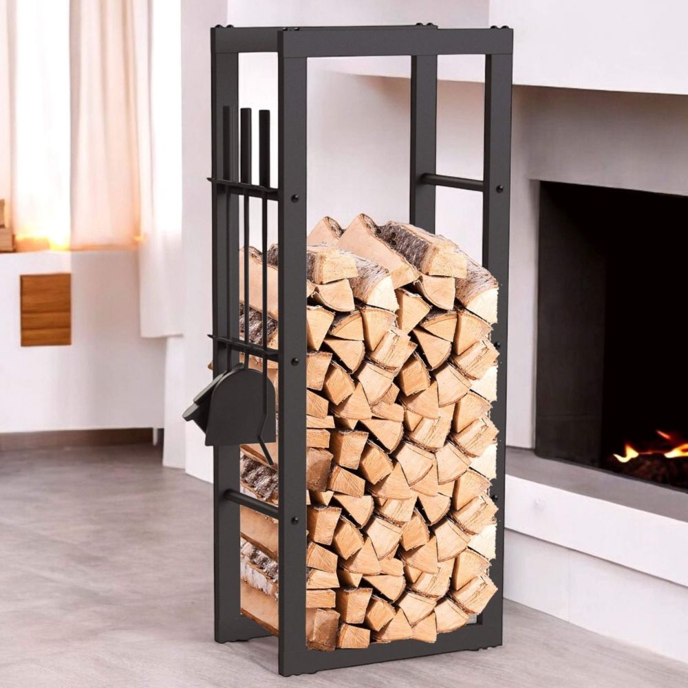 DanDiBo Kaminholzregal Innen Metall mit Besteck 96601 Brennholzregal Holzaufbewahrung Kaminholzständer Feuerholzregal