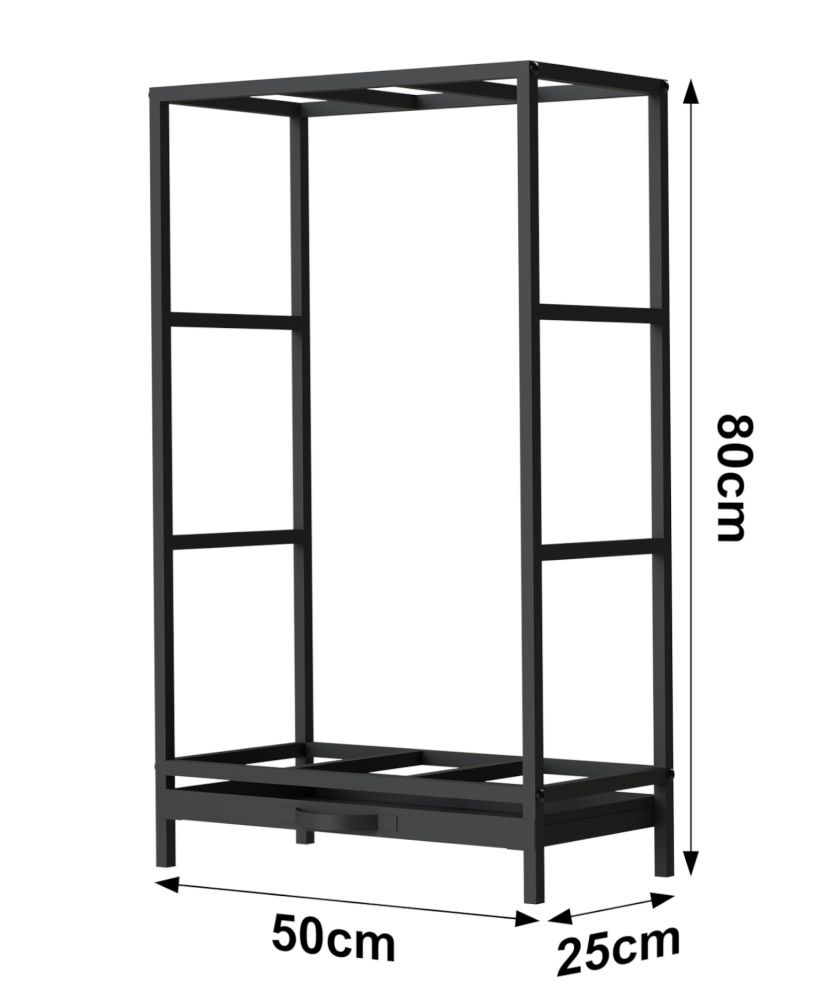 DanDiBo Kaminholzregal Innen Metall Schwarz Kaminholzständer 80 cm mit Schublade 96356 Holzkorb Kaminholzhalter Holzregal