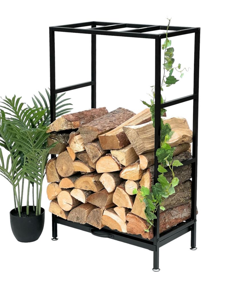 DanDiBo Kaminholzregal Innen Metall Schwarz Kaminholzständer 80 cm mit Schublade 96356 Holzkorb Kaminholzhalter Holzregal