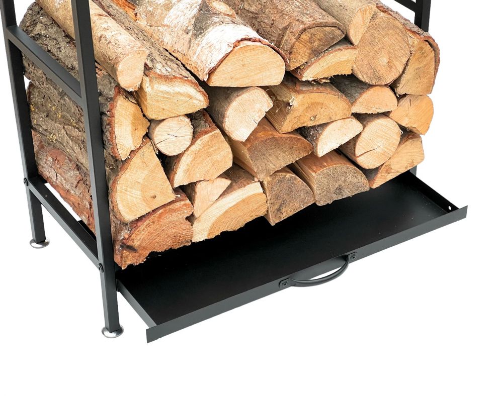 DanDiBo Kaminholzregal Innen Metall Schwarz Kaminholzständer 80 cm mit Schublade 96356 Holzkorb Kaminholzhalter Holzregal