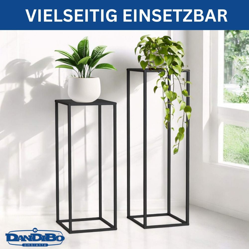 DanDiBo Pflanzenständer 96587 Metall 100 cm und 70 cm Schwarz Eckig 2er Set Beistelltisch Hoch Blumenhocker Blumenständer Modern Design