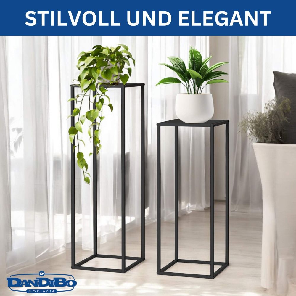 DanDiBo Pflanzenständer 96587 Metall 100 cm und 70 cm Schwarz Eckig 2er Set Beistelltisch Hoch Blumenhocker Blumenständer Modern Design