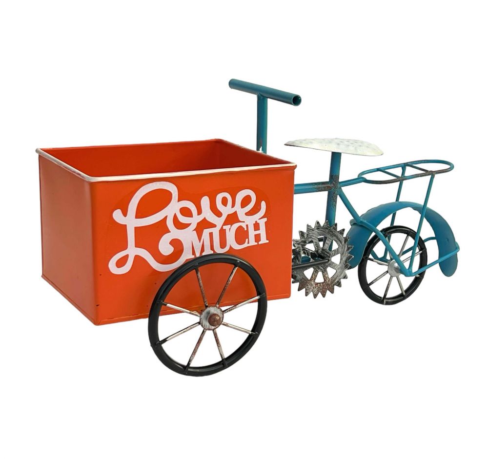 DanDiBo Blumenfahrrad für Garten Metall Stehend Fahrrad Blau Orange 96530 Pflanzfahrrad Dekofahrrad Blumenständer