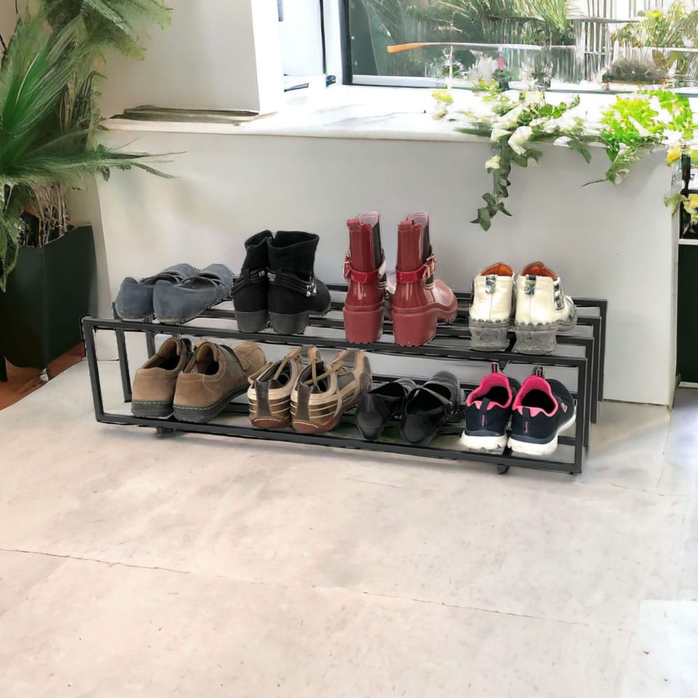 DanDiBo Schuhregal Metall Schwarz 2 Ebenen 96549 Schuhablage Schuhständer Modern Stabil Massiv Schuhschrank Ablage