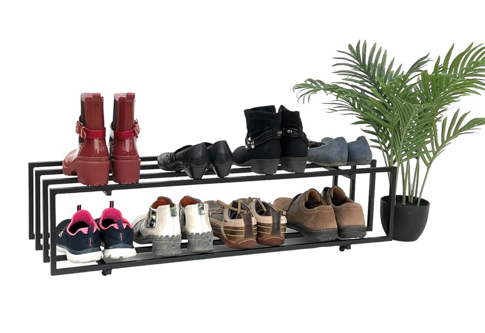 DanDiBo Schuhregal Metall Schwarz 2 Ebenen 96549 Schuhablage Schuhständer Modern Stabil Massiv Schuhschrank Ablage