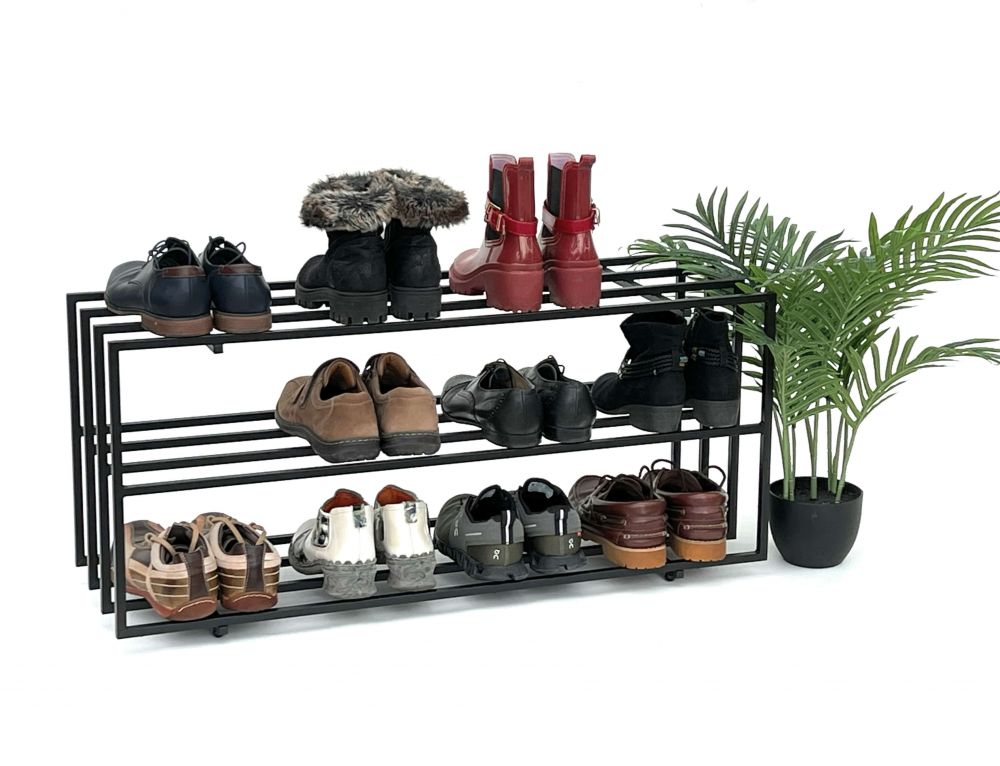 DanDiBo Schuhregal Metall Schwarz 3 Ebenen 96552 Schuhablage Schuhständer Modern Stabil Massiv Schuhschrank Ablage