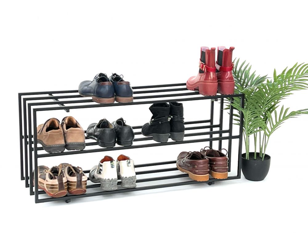 DanDiBo Schuhregal Metall Schwarz 3 Ebenen 96552 Schuhablage Schuhständer Modern Stabil Massiv Schuhschrank Ablage