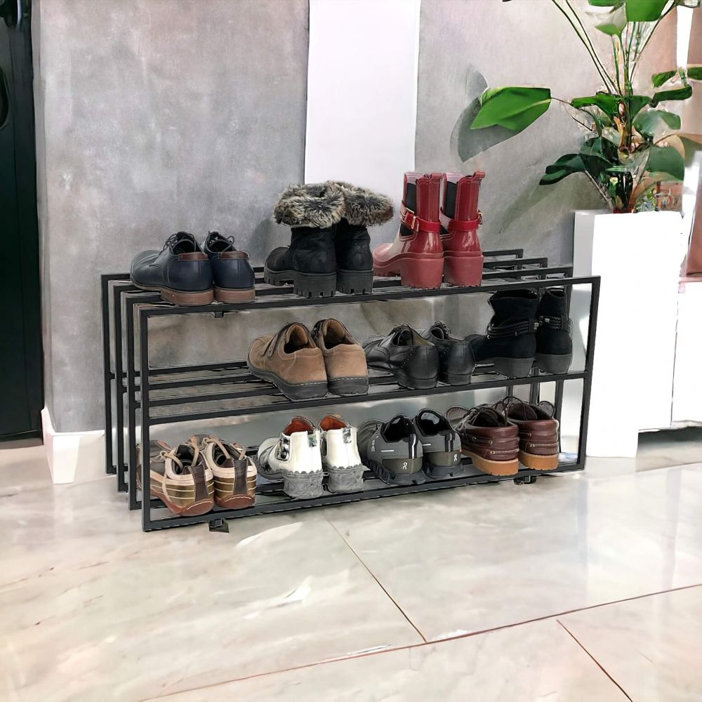 DanDiBo Schuhregal Metall Schwarz 3 Ebenen 96552 Schuhablage Schuhständer Modern Stabil Massiv Schuhschrank Ablage