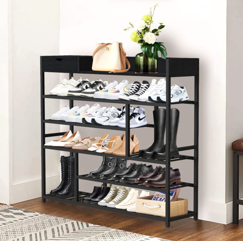 DanDiBo Shoe Rack Space-Saving Metal Black Modern 6 Tiers 100 cm with Shelf Shoe Stand with Storage Shoe Organizer Shoe Storage Shelf Design