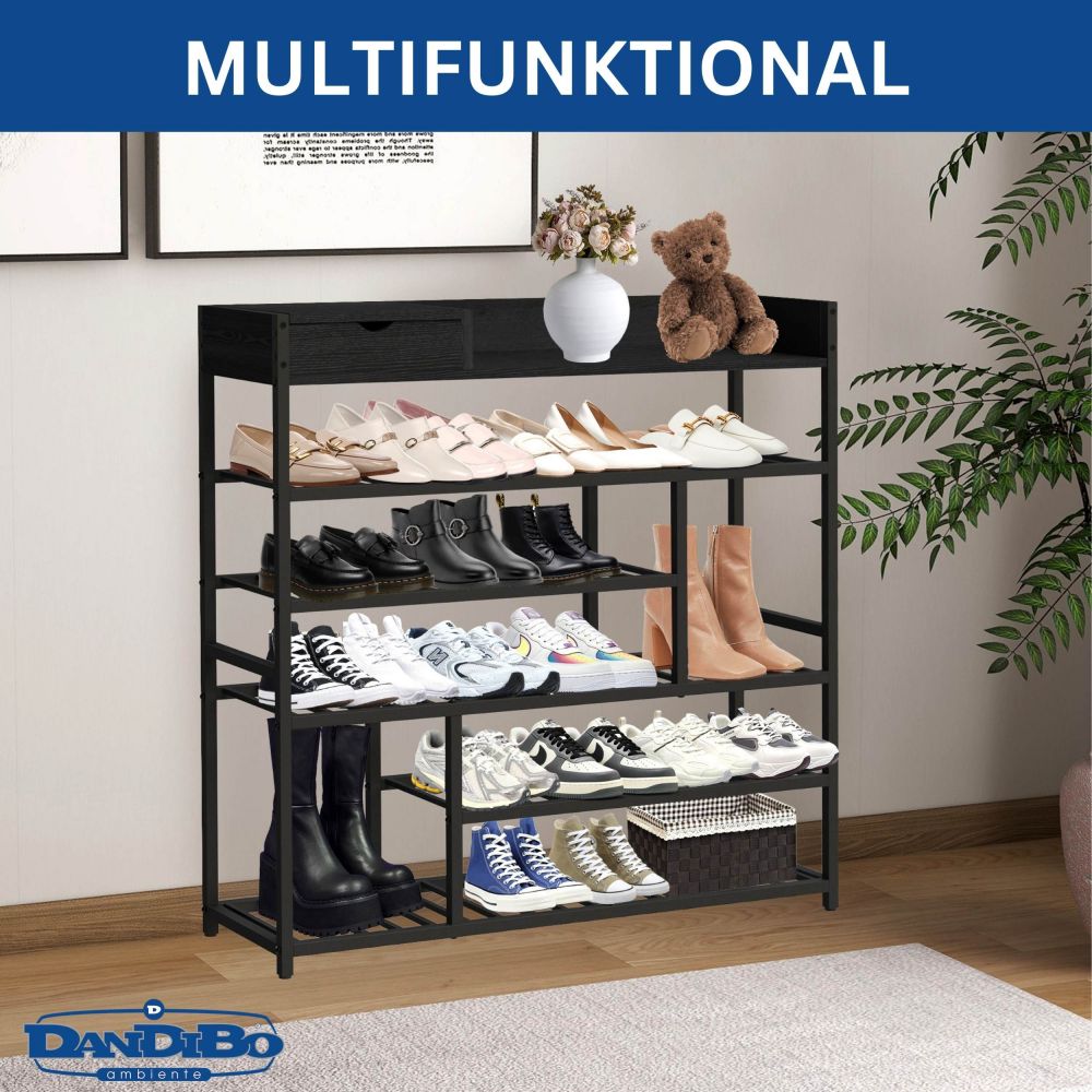 DanDiBo Shoe Rack Space-Saving Metal Black Modern 6 Tiers 100 cm with Shelf Shoe Stand with Storage Shoe Organizer Shoe Storage Shelf Design