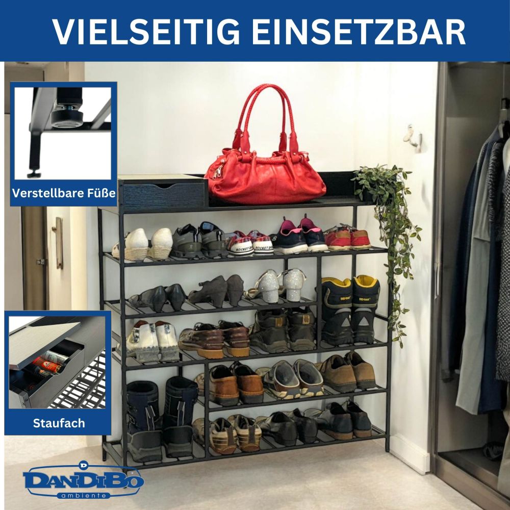 DanDiBo Shoe Rack Space-Saving Metal Black Modern 6 Tiers 100 cm with Shelf Shoe Stand with Storage Shoe Organizer Shoe Storage Shelf Design
