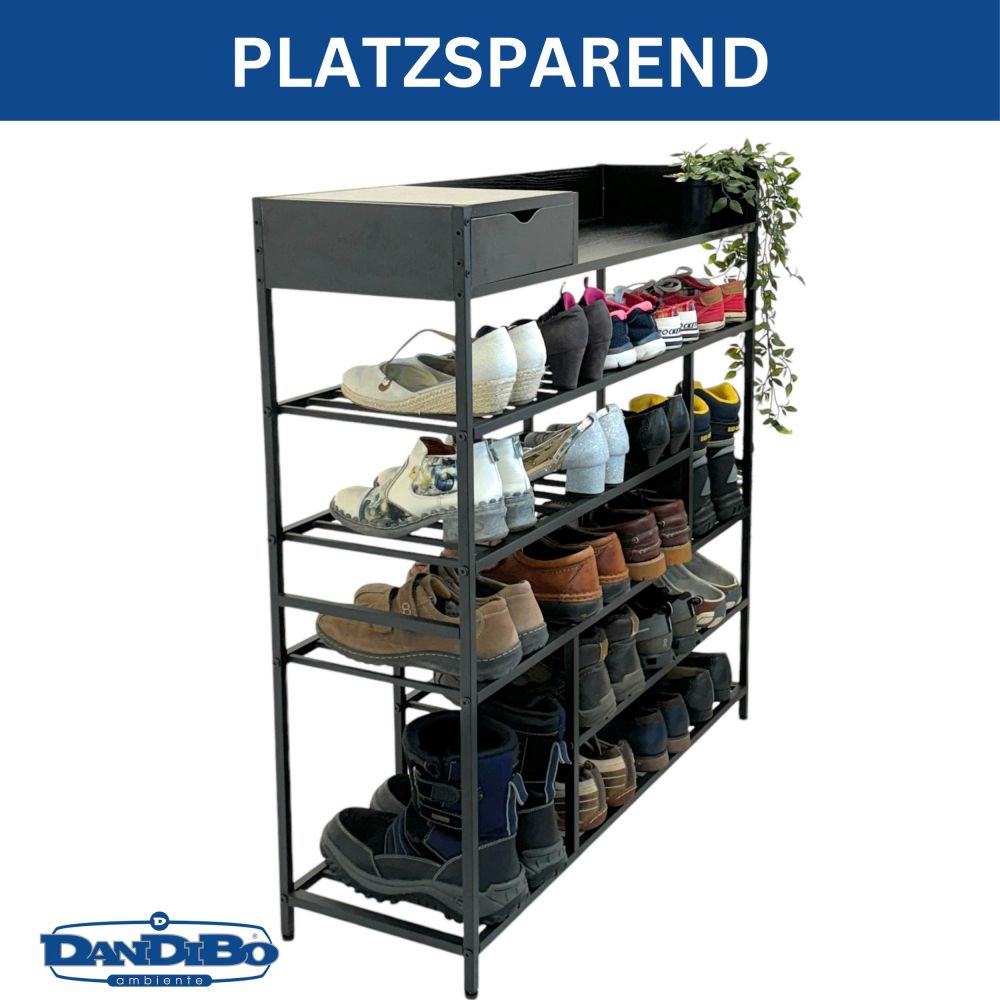 DanDiBo Shoe Rack Space-Saving Metal Black Modern 6 Tiers 100 cm with Shelf Shoe Stand with Storage Shoe Organizer Shoe Storage Shelf Design