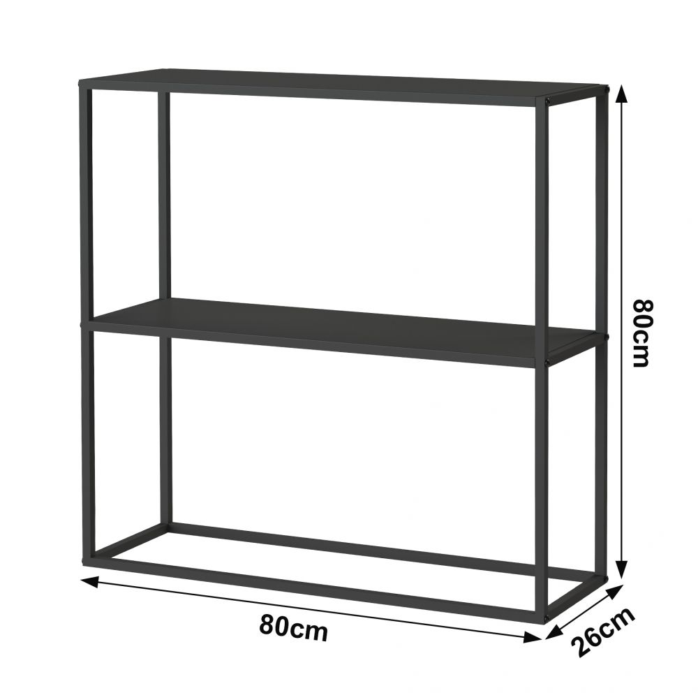 DanDiBo Console table Metal Black Narrow with 2 levels Modern 80x80x25 cm Shelf Standing shelf 96473 Metal shelf with shelf