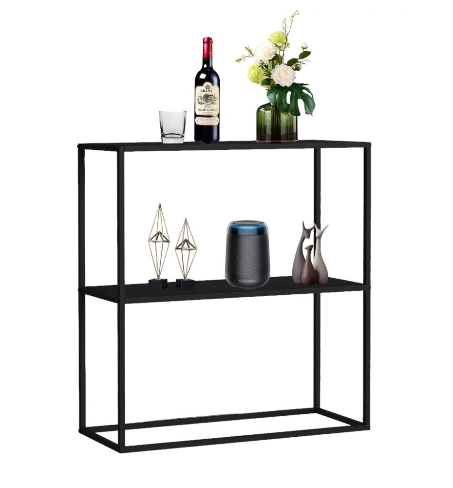 DanDiBo Console table Metal Black Narrow with 2 levels Modern 80x80x25 cm Shelf Standing shelf 96473 Metal shelf with shelf