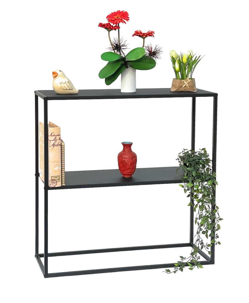 DanDiBo Console table Metal Black Narrow with 2 levels Modern 80x80x25 cm Shelf Standing shelf 96473 Metal shelf with shelf