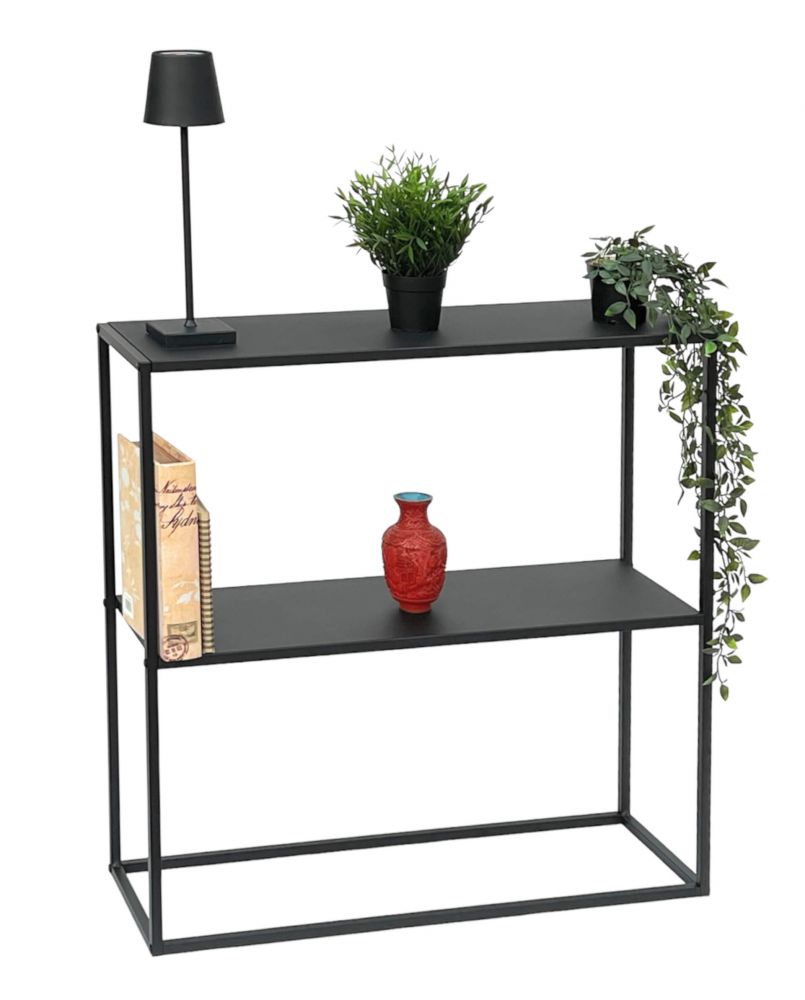 DanDiBo Console table Metal Black Narrow with 2 levels Modern 80x80x25 cm Shelf Standing shelf 96473 Metal shelf with shelf