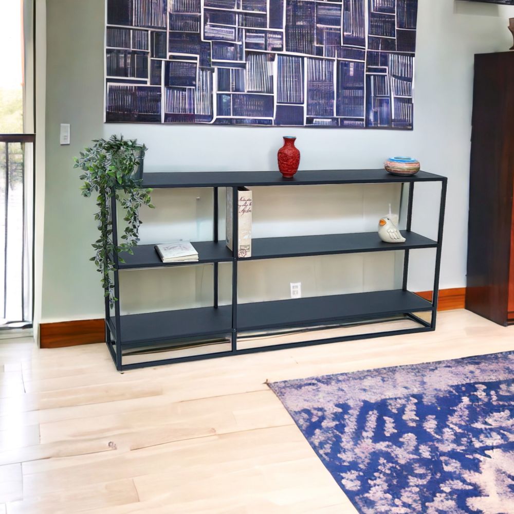 DanDiBo Console table Metal Black Narrow with 3 levels Modern 140x70x25 cm Shelf Standing shelf 96471 Metal shelf with shelf