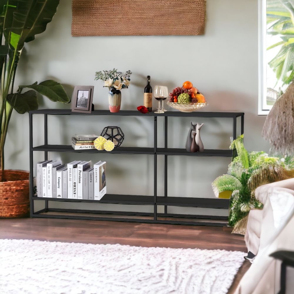 DanDiBo Console table Metal Black Narrow with 3 levels Modern 140x70x25 cm Shelf Standing shelf 96471 Metal shelf with shelf
