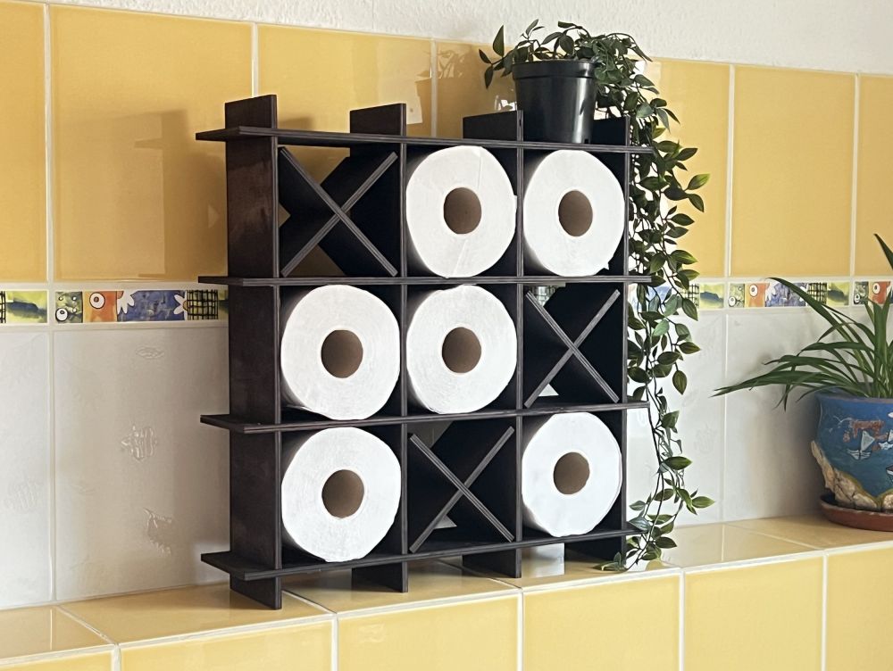 DanDiBo Toilettenpapierhalter Schwarz Holz Tic Tac Toe 96421 Klopapierhalter WC Freistehend Ersatzrollenhalter Papierhalter Rollenhalter