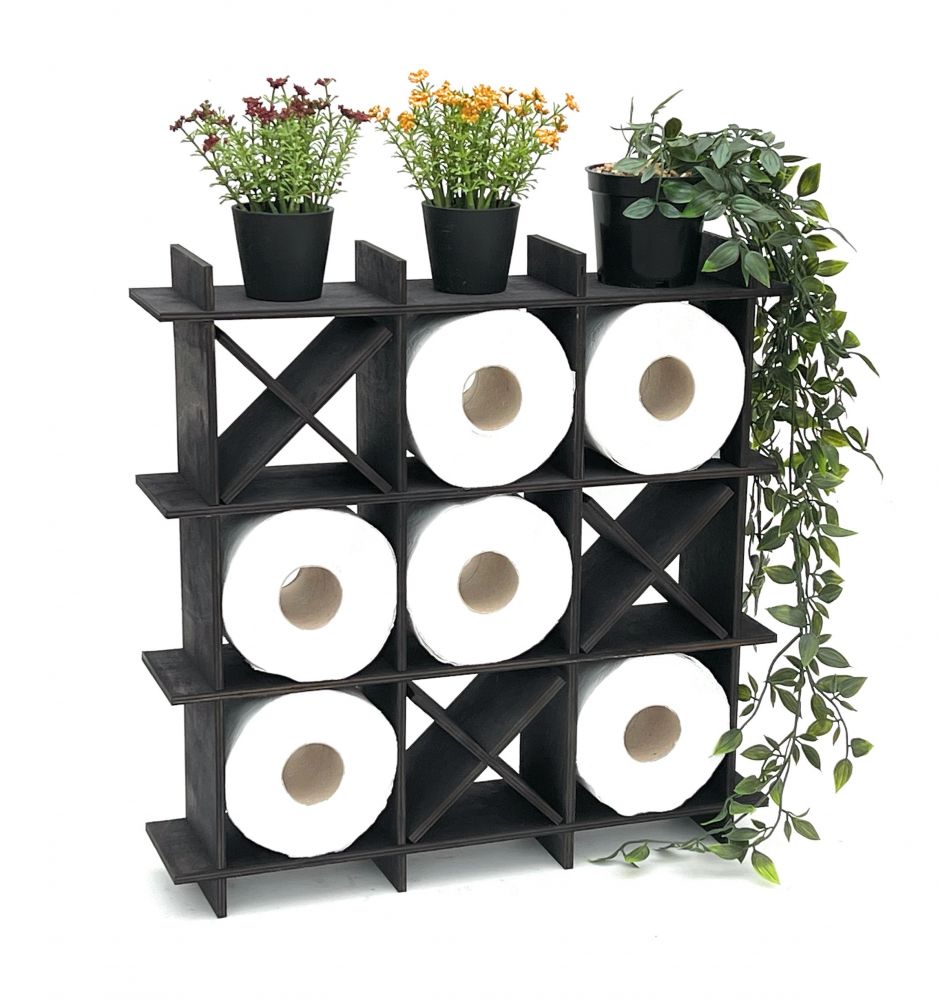 DanDiBo Toilettenpapierhalter Schwarz Holz Tic Tac Toe 96421 Klopapierhalter WC Freistehend Ersatzrollenhalter Papierhalter Rollenhalter