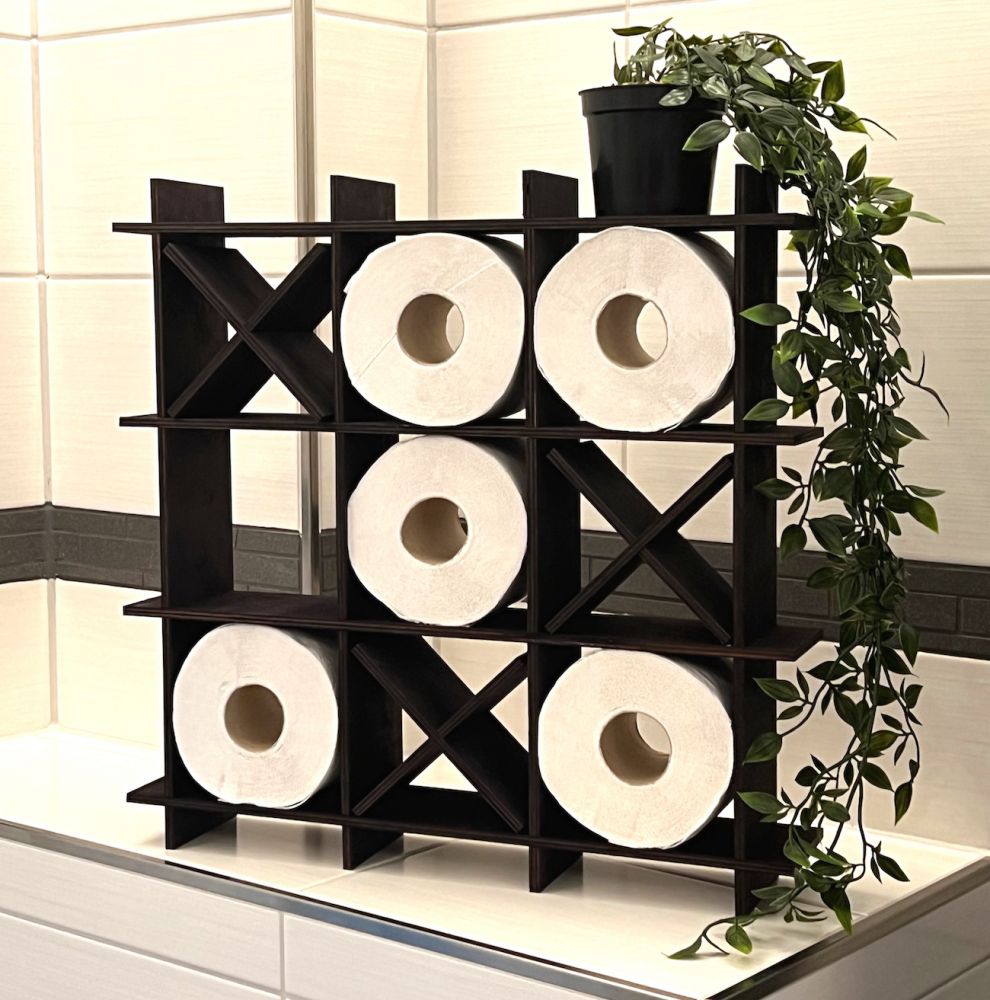 DanDiBo Toilettenpapierhalter Schwarz Holz Tic Tac Toe 96421 Klopapierhalter WC Freistehend Ersatzrollenhalter Papierhalter Rollenhalter
