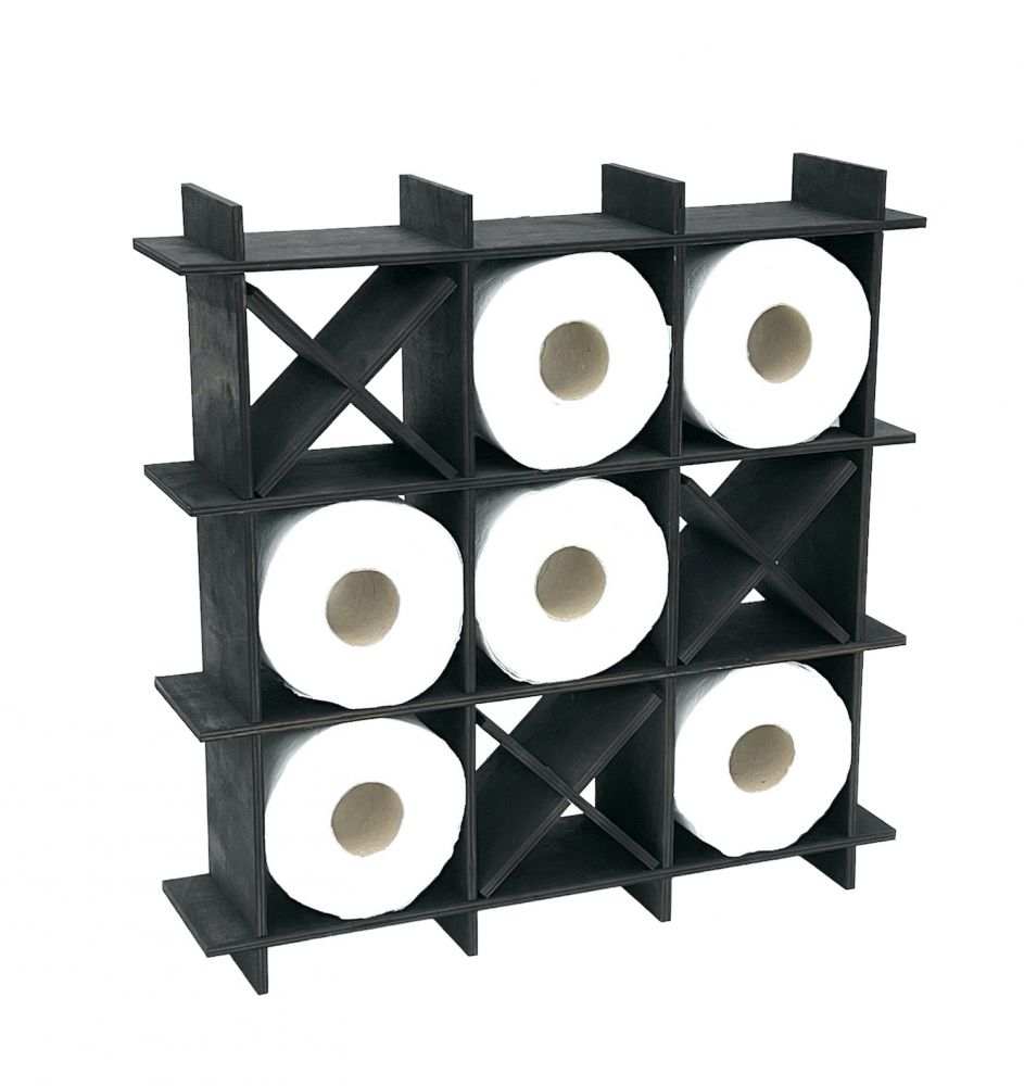 DanDiBo Toilettenpapierhalter Schwarz Holz Tic Tac Toe 96421 Klopapierhalter WC Freistehend Ersatzrollenhalter Papierhalter Rollenhalter